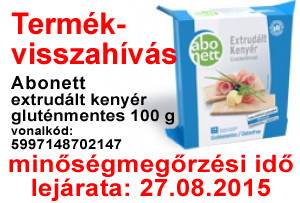 Abonett extrudált kenyér gluténmentes 100 g termékvisszahívás 27-08-2015